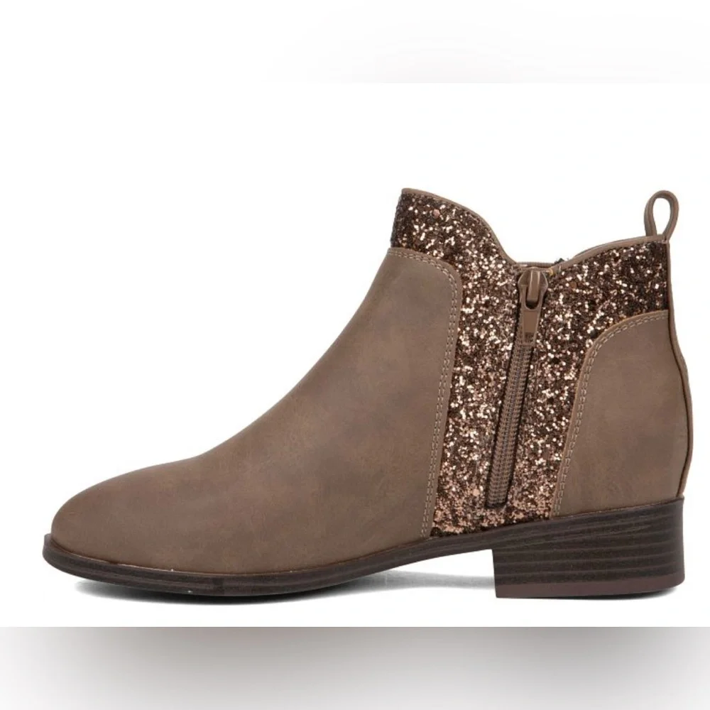 Mia Finche Brown Meadow Glitter Ankle Boots Zipper Inner Ankle Size 3  Kids. NWT